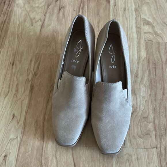 JOIE Wevenly Suede Block Heel Shoe Tan Slip On Chunky Square Toe Loafer size 9.5 - Picture 1 of 6